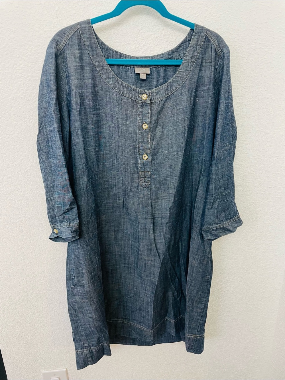 J. Jill Indigo Chambray Long Sleeve Tunic Dress